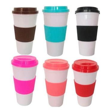 Imagem de Copo 6 Viagem Café Plástico Tampa Bico Suporte 600Ml - Interponte