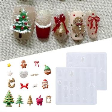 Imagem de HURRISE Molde de Silicone para Unhas de Natal, 2 Unidades de Design Festivo Com árvores de Natal, Flocos de Neve, Caixas de Presente para Arte Em Unhas DIY, Joias de (Molde de unhas 3D de Natal (2 unidades))