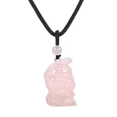Imagem de Justinstones Colar com pingente de Papai Noel esculpido à mão com pedras naturais 56 cm – Joias de Natal com cordão de tecido – Presente de Natal para homens e mulheres, Quartzo rosa, Ágata