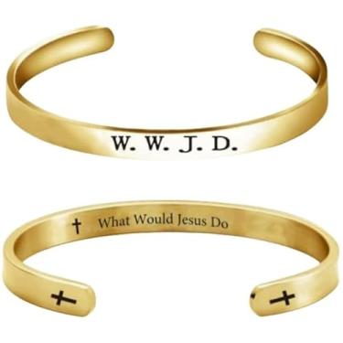 Imagem de COLORFUL BLING Presentes inspiradores de aço inoxidável para mulheres WWJD pulseira religiosa pulseira presentes cristãos, 1, Resina, Sem Pedra Preciosa