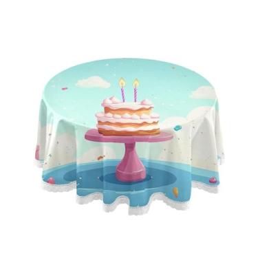 Imagem de SEHANY Toalha de mesa redonda para festa de feliz aniversário de 152 cm, tecido lavável sem rugas, toalha de mesa redonda com decoração de renda para decoração de aniversário de restaurante