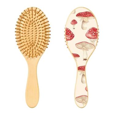 Imagem de SEHANY Escova de cabelo de madeira Forest Mushroom para mulheres e homens, escovas de cabelo de cabeça redonda, escova de cabelo para massagem do couro cabeludo suave e desembaraçadora para todos os
