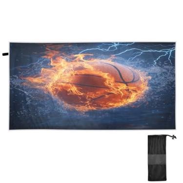 Imagem de Blueangle Toalha de praia de fogo de água de basquete - Toalhas de viagem compactas e leves - Toalha de secagem rápida super absorvente para natação, acampamento e férias (387)