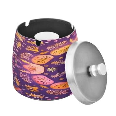 Imagem de Blueangle Cinzeiro de mandala gradiente amarelo com tampa para cigarros, à prova de vento/chuva, aço inoxidável, sem fumaça, inodoro, cinzeiro para uso interno ou externo (514)