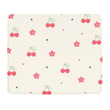 Imagem de Seorsok Tapete de mouse floral e cereja rosa, texturizado, premium para laptop de escritório, mousepads quadrados laváveis fofos com bordas costuradas estendidas, base de borracha antiderrapante 24 x
