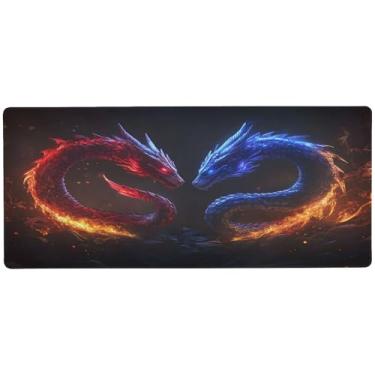Imagem de SEHANY Red and Blue Dragons Tapete de mouse grande 80 x 39,9 cm antiderrapante para jogos com base de borracha de 3 mm de espessura, protetor de mesa para laptop, mesa para jogadores, desktop