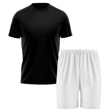 Imagem de Kit Calção Short Futebol Basquete Branco + Camiseta Manga Curta Masculina-Masculino