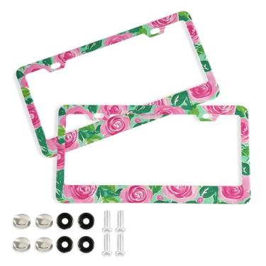 Imagem de SEHANY Molduras de placa de carro rosa dos namorados, capas de moldura de placa de carro de alumínio à prova de ferrugem com orifícios elípticos e parafusos serve para veículos padrão dos EUA tamanho