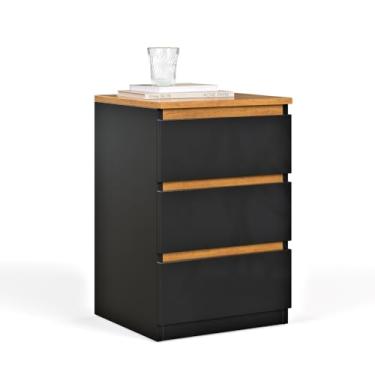 Imagem de Mesa de Cabeceira Classic com 3 Gavetas – Criado-Mudo para Quarto em, Compacto e Funcional(PEQUIM - PRETO/NATURE)