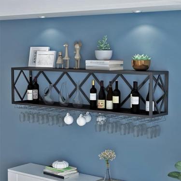 Imagem de HGTRH Prateleiras flutuantes para parede com prateleiras de taça de vinho, suporte de vidro de vinho branco envelhecido montado na parede, prateleiras de bebidas para bar doméstico, prateleira de