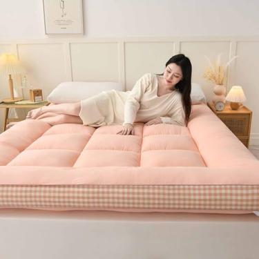 Imagem de Yadlan Colchão de chão estilo japonês futon, colchão portátil dobrável, colchão de acampamento adulto, sofá de acampamento, colchão de quarto de hóspedes, tapete de dormir tatame rosa 200 x 220 cm