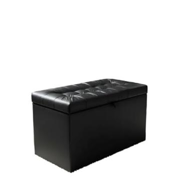 Imagem de Puff Baú Decorativo Estofado C/pistão á gás 68 cm 100% MDF(PRETO CORINO,Pés em PVC)