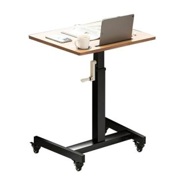 Imagem de Mesa de apoio, mesa de pé manual com compartimento para cartão, suporte de copo, ajuste de altura de manivela, faixa de elevação 75 cm-112 cm, placa de densidade de aço espesso, estrutura em forma de
