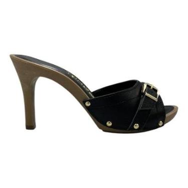 Imagem de Tamanco Tchocco Couro Legítimo Preto Salto Alto Detalhe Fivela 52203-Feminino