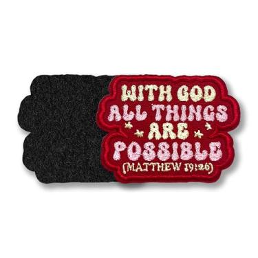 Imagem de With God All Things Are Possible Moral Patch 7,6 cm Versículo da Bíblia Cristã Bordado Religioso Tecido Aplique de Gancho e Laço Remendos para Caminhoneiro Chapéus Roupas Mochila Acessórios DIY