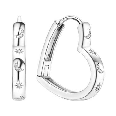 Imagem de Brinco de argola de prata 925 para mulheres pendientes lua sol brincos