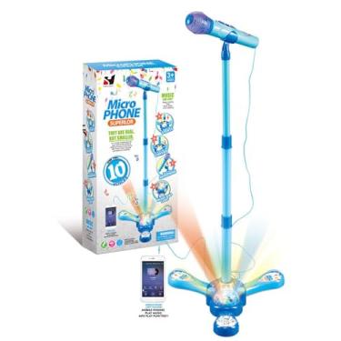 Imagem de Generic Brinquedo de Microfone Musical Infantil Com Efeito de Luz, Músicas Mutáveis ​​e Design de Suporte para Educação Infantil, Grande Apelo para Crianças, Rosa/azul 28,7-44,5 pol., Adequado para