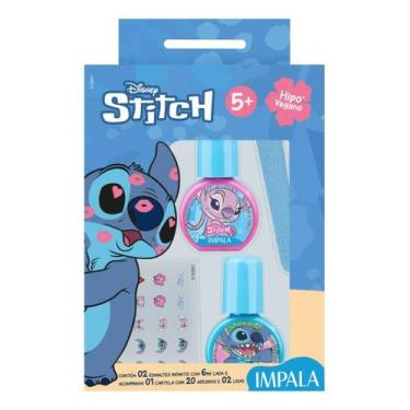 Imagem de Kit 2 Esmaltes Impala + Lixa E Adesivo Stitch Unha Infantil