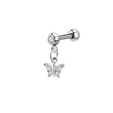 Imagem de Brincos femininos prateados delicados de cruz com estrela e costas planas, presentes de pedra do mês de nascimento para mulheres, Medium, Latão, Sem pedra preciosa