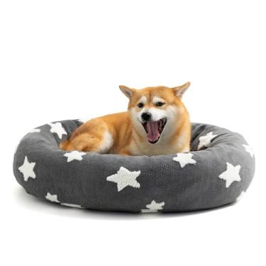 Imagem de Mora Pets Cama de cachorro Donut para cães médios, redonda, calmante, com estrela fofa, almofada fofa para animais de estimação, capa lavável, macia, quente, círculo, fantasia, antiderrapante, cinza,