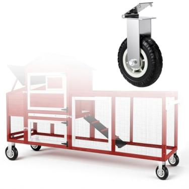 Imagem de Blulu Kit de 2 rodas para galinheiro, rodas de gaiola de galinheiro de 11 cm para mobilização de aves portáteis, capacidade de carga de 174 kg, acessórios de galinheiro resistentes e à prova de