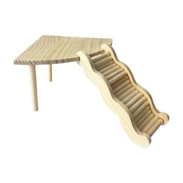 Imagem de Baoblaze Plataforma de madeira para hamster com escada, brinquedo decorativo para escalada, acessório para gaiola de degus e ratos, Table and L Ladder