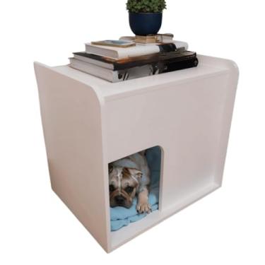 Imagem de Mesa de Cabeceira Cama Pet, Para Cães, 45x45x40 cm, Design Moderno e Confortável,Colchãozinho, criado mudo,mesinha de cabeceira(Branco)