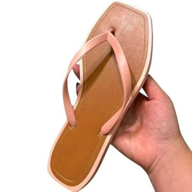 Imagem de Chinelo Feminino Bico Quadrado – Sandália Rasteira Confortável para Verão, Estilo Casual e Versátil(Rosa,35)