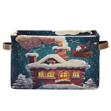 Imagem de Wassud Caixa de armazenamento com alças ilustração temática natalina (2) cesta organizadora dobrável de lona dobrável para armário, banheiro e decoração de casa, pacote com 2