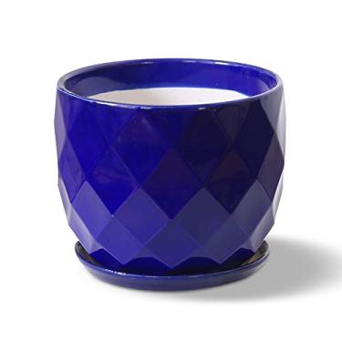 Imagem de uhyOHF Vaso de flores de cerâmica extra grande, vaso de suculentas, vaso de plantas suculentas em série, vaso de cacto, vaso de flores, bonsai, recipiente, jardim, (azul - 20,5 x 18 cm