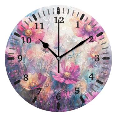 Imagem de CEBUGI 1 relógio colorido de flores silvestres, 1 relógio de parede operado por bateria, relógios de parede silenciosos sem tique-taque para cozinha, banheiro, quarto, escritório, decoração 25,4 cm