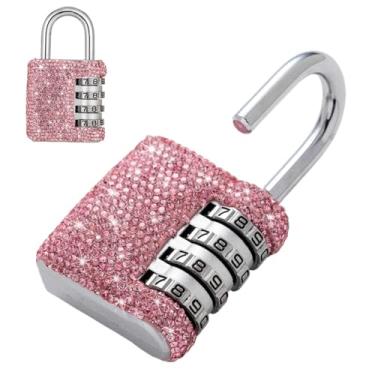 Imagem de Cadeado de combinação brilhante para Locker Crystal 4 dígitos cadeado externo para academia, escola, esportes, cerca, caixa de ferramentas, portão, estojo, sala, armazenamento de ferrolho (rosa)