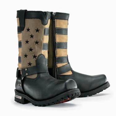Imagem de Botas masculinas de couro MBM9045 Milwaukee com listras e estrelas pretas com arnês de motocicleta - 10