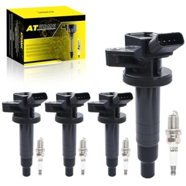 Imagem de Conjunto de 4 bobinas de ignição UF247 e vela de ignição de irídio compatível com Chevy Prizm 1999-2002 Toyota Corolla CE LE S Matrix XR Base Celica GT MR2 Spyder Matrix Pontiac Vibe Base Vibe Vibe
