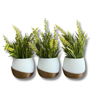 Imagem de Cachepot Decorativo Kit Trio de Vasos Tifanny para Plantas Suculentas e Cactus + acompanha Suporte(Branco)
