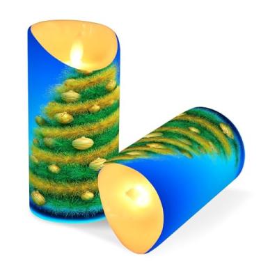 Imagem de ATTX Pacote com 2 velas amarelas para árvore de Natal – 7,6 cm x 15 cm com controle remoto e temporizador para decoração de casa, casamento, acampamento #537