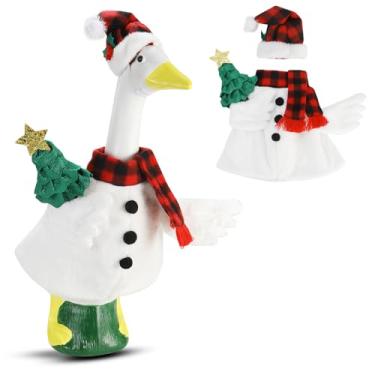 Imagem de PAIOOW Roupa de Natal de Ganso de Varanda de 58 cm - Conjunto de chapéu e asas de boneco de neve de pelúcia feito à mão, design de banda elástica, fantasia de feltro premium para decoração de ganso de