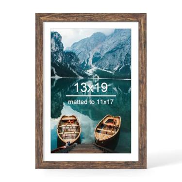Imagem de Hongkee Porta-retrato 33 x 48, estilo rústico de madeira marrom - pôsteres 28 x 43 com tapete ou 33 x 48 sem tapete, montagem na parede horizontal e vertical, 1 pacote
