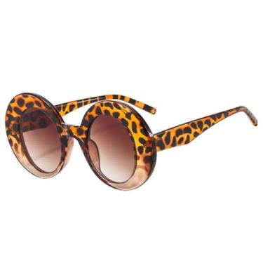 Imagem de Óculos de Sol Femininos Ovais Oversized Retrô Degradê Punk Masculino (Estampa de Leopardo Degradê Chá)
