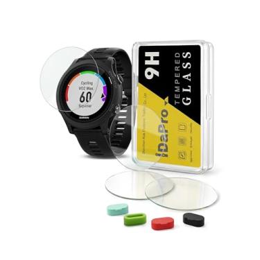 Imagem de [Pacote com 4] Protetor de tela para relógio de corrida Garmin Forerunner 935 + plugues de silicone antipoeira, vidro temperado iDaPro antiarranhões sem bolhas