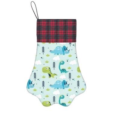 Imagem de SKKNT Estampa de dinossauro, meias de Natal, animais de estimação, decoração de Natal, cães, gatos, árvore, presente conveniente