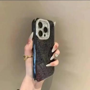 Imagem de HTVJFX Capa rígida com moldura e lente de câmera brilhante para iPhone 16 Pro (para iPhone 16 Pro/preto)