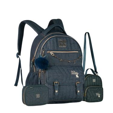 Imagem de Mochila Costas Lancheira Térmica Estojo Jeans Rebecca Bonbon
