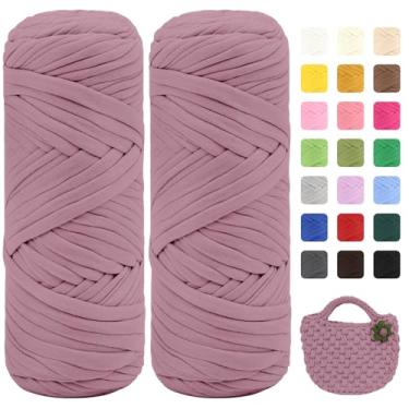 Imagem de Maxee Pacote com 2 fios de camiseta premium (200 g/75 m cada), linha de fita macia para crochê e tricô - cor intensa e fácil de cuidar