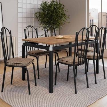 Imagem de Conjunto Mesa De Jantar Com 6 Cadeiras 121 Malva Tampo Bp 136cm Nature Sf Preto Assento Rattan - Combo Stock