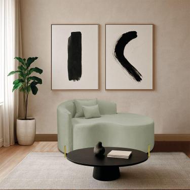 Imagem de Divã Recamier Curvo Sala De Estar Recepção Inglaterra 150cm Pés Metal Dourado Lado Direito Bouclé Cor Verde Oliva