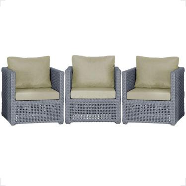 Imagem de 3 Poltronas Madri Alumínio Corda Náutica Estofado 7 Trama Prata