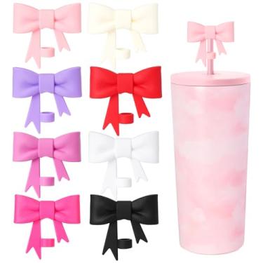 Imagem de 8 peças de capas de canudo de laço fofas de 8 mm, tampas compatíveis com copos Stanley, protetores reutilizáveis e fofos de silicone para canudo, canudo, acessórios