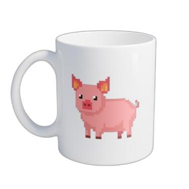 Imagem de Caneca Xícara de Café Porcelana 300ml Design Pixel Art Porquinho