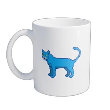 Imagem de Caneca Xícara de Café Porcelana 300ml Retro Pixel Art Blue Cat